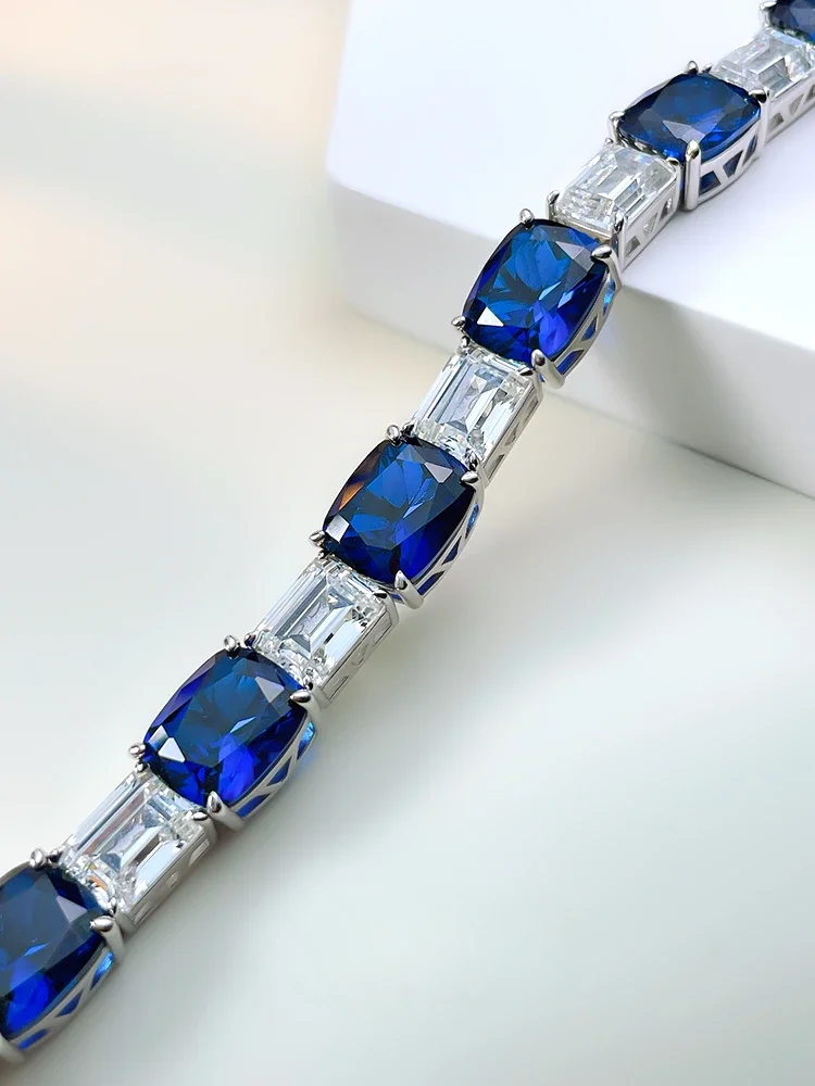 Fashionable Blue Treasure 925 Sterling Silver Bracelet Set with High Carbon Diamonds, Unique Design, Versatile Wedding Jewelry image 2