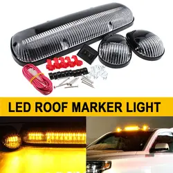 Smoked Lens 3Pcs Top Cab Roof Marker Running Lights w/ Amber LED Lamps For Chevy Silverado GMC Sierra Trucks 2002-2007