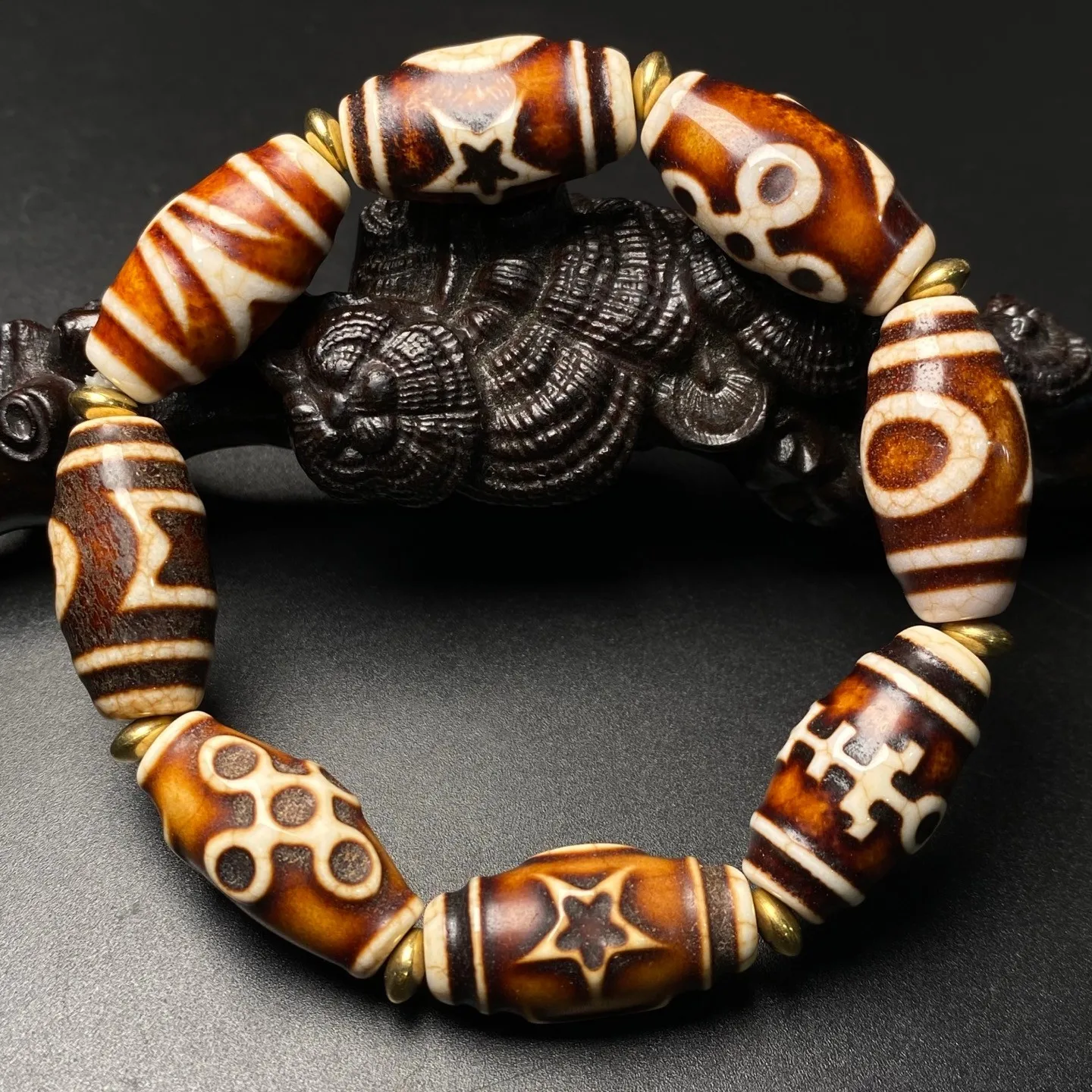 Rare Tibetan Buddhism Agate Many Treasure Totem Dzi Beads Amulet Bracelet G4853