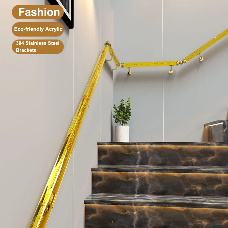 

USA Yellow Bubble Acrylic Crystal Staircase 100-220cm Safe Anti Slip Wall Handrails For Exhibition Hall/Villa Corridor Decor