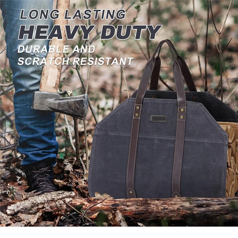 

Practical-Firewood Waxing Canvas Log Bag, Waterproof Firewood Handbag For Stove, Necessary For Outdoor Camping.
