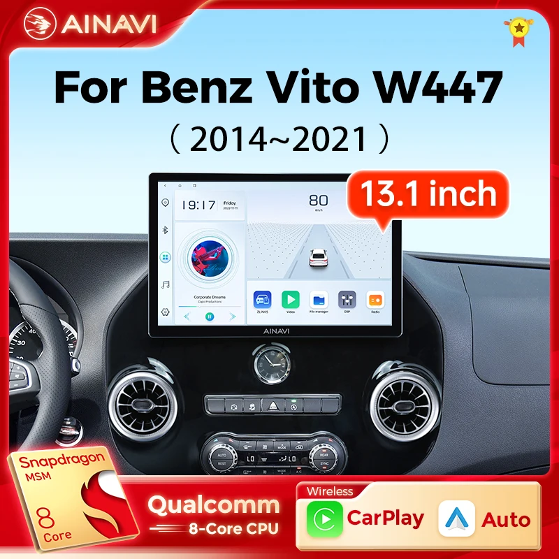 

Ainavi 13.1 inch For Benz Vito W447 2014-2021 Car Radio Wireless Carplay Android Auto 4G Multimedia Wifi