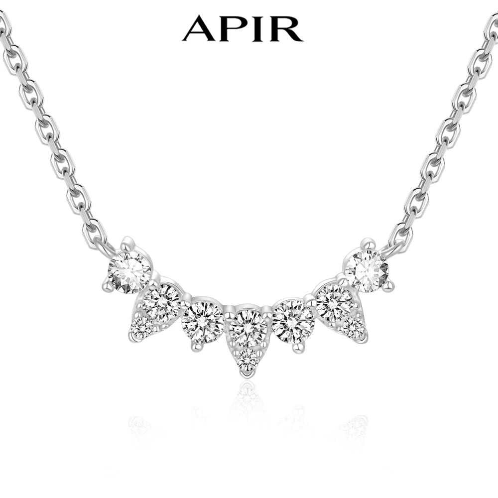 

APIR Women's Smile Necklace 5A Zircon 7-Diamond Design Premium 925 Sterling Silver Collarbone Chain Birthday Jewelry Ladies Gift