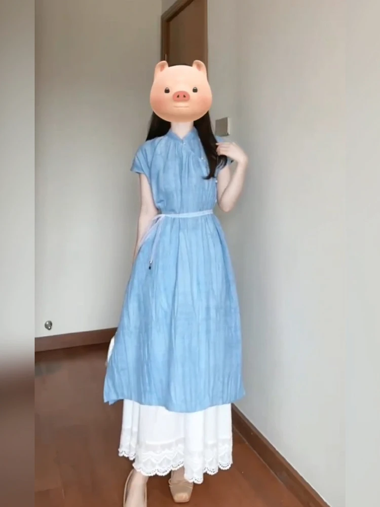 

XZY Xinzhengyan Young Style Dress Chinese New Style Renovation Long Skirt Women's Summer Retro Style Casual Dress