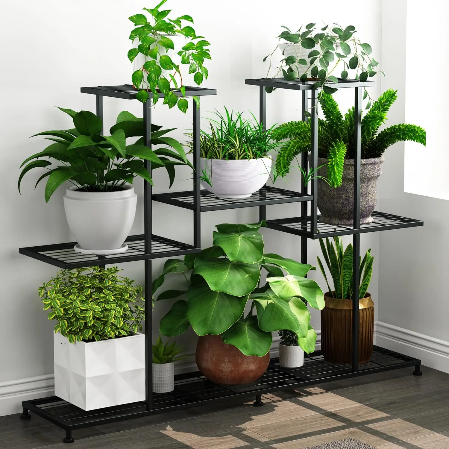 

5-Tier Metal Plant Stand, Decorative Black Steel Shelf for Indoor Patio Garden Balcony Yard (12 Pots)