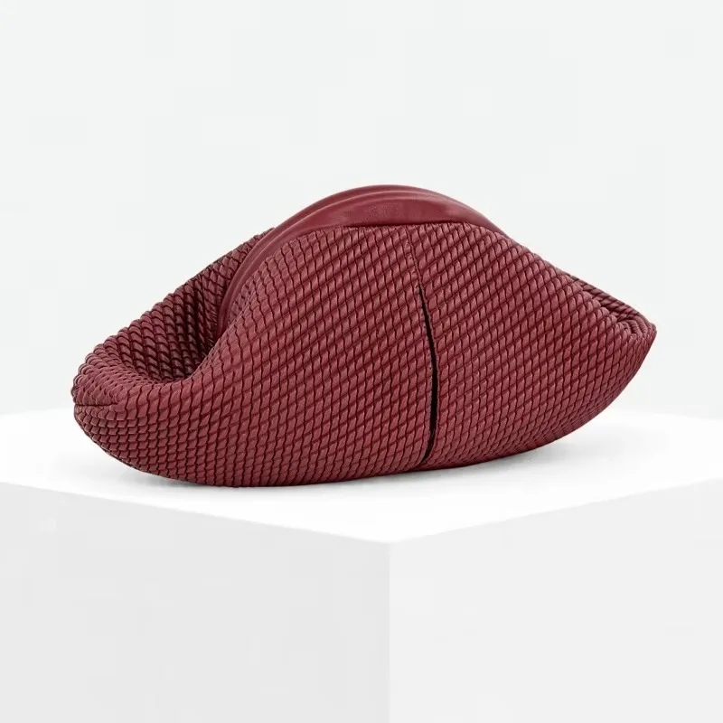 Solid Color Woven Pattern Clutch Bag Fashion Red Soft Elastic Dumpling Bag Women Ruched Wedding Party Clutch Purse