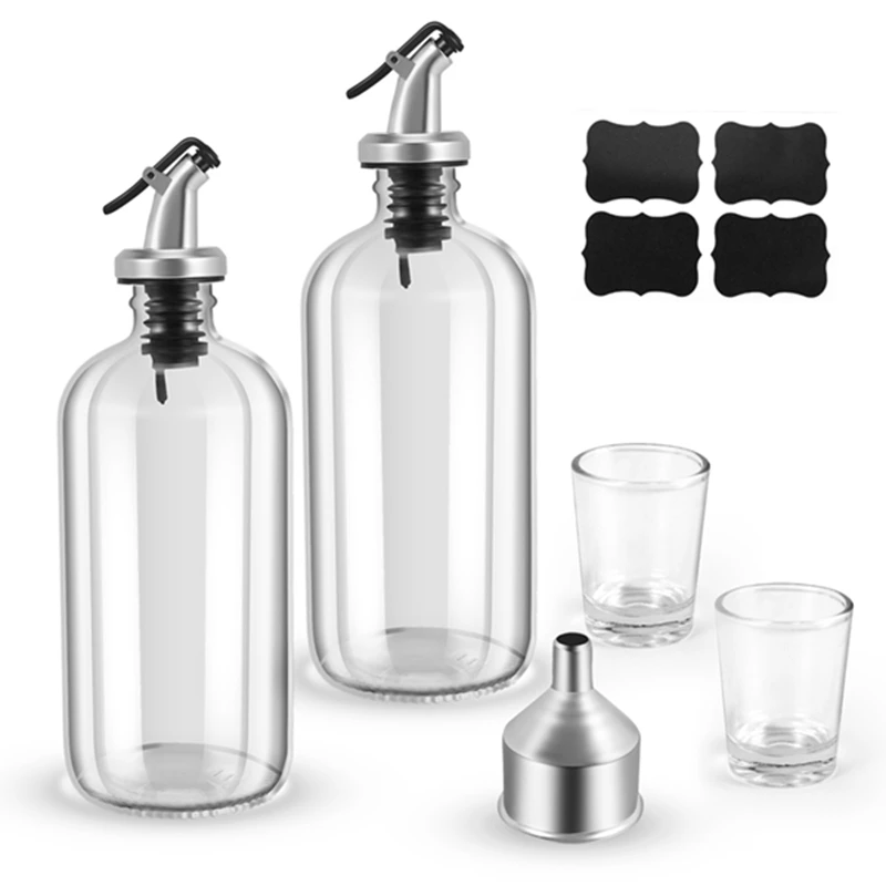 16Oz Glass Mouthwash Dispenser With Pour Spout Funnel And Labels Reusable Mouthwash Bottles Container