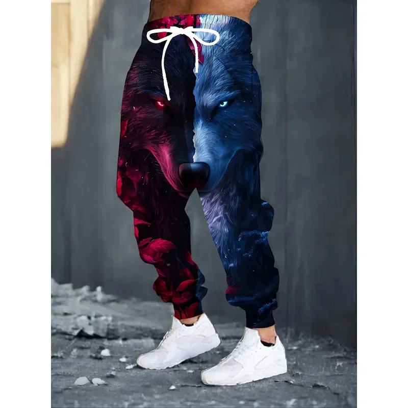 2026 Men 3D Wolf Print Sweatpants Drawstring Pocket Casual Sports Trousers Comfortable Home Pajama Pants Fashion Joggers