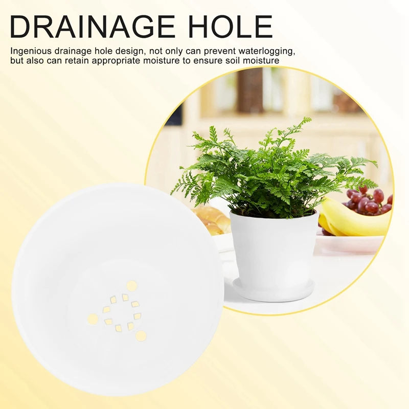 Пластиковый круглый цветочный горшок, держатель для растений с лотком, украшение для дома и офиса, белый