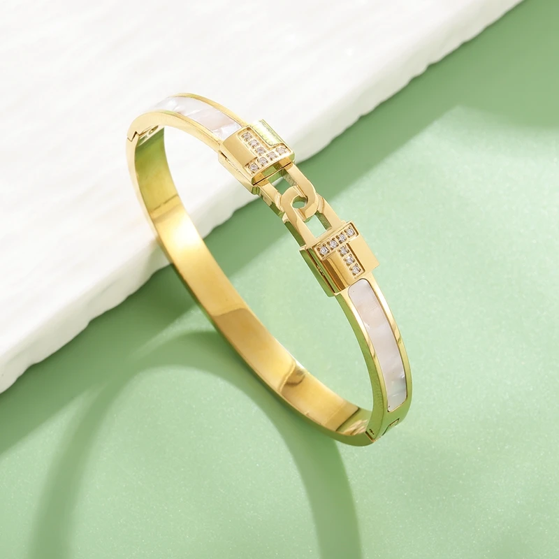 Luxury Brand Charm Women Female Bangles Stainless Steel Wristband Wedding Party Gold Color Bracelets Jewelry Gift