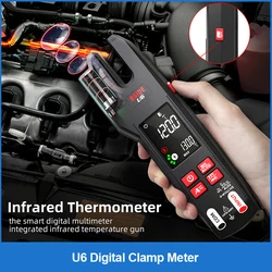 U6 Digital Clamp Meter Fork USB Rechargeable Automatic Multimeter AC/DC 600A Current Temperature Resistance Capacitance Tester