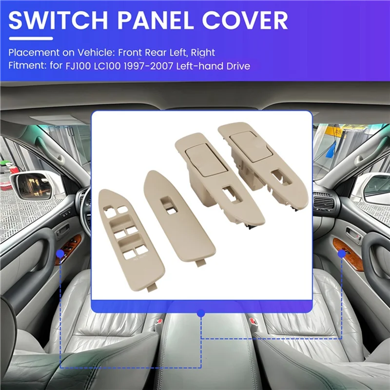 Car Window Regulator Cover Set Of 4Pcs For Toyota Land Cruiser FJ100 LC100 1997-2007 LHD Glass Lift Switch Panel - view 4