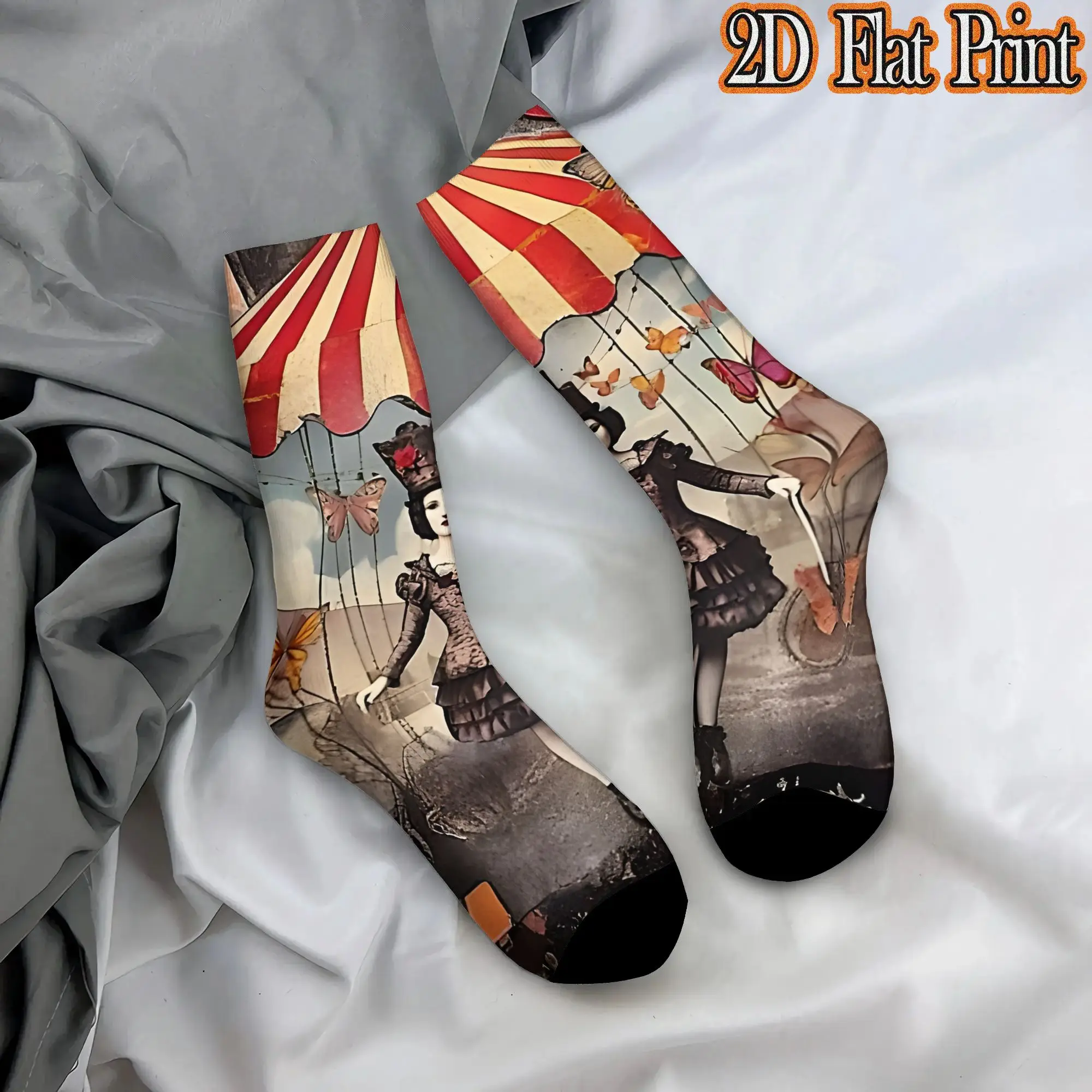 Scary Circus Is In Town Harajuku Men's Circus Theme Mid Tube Socks Unisex Breathable Crew Sock Cycling socks
