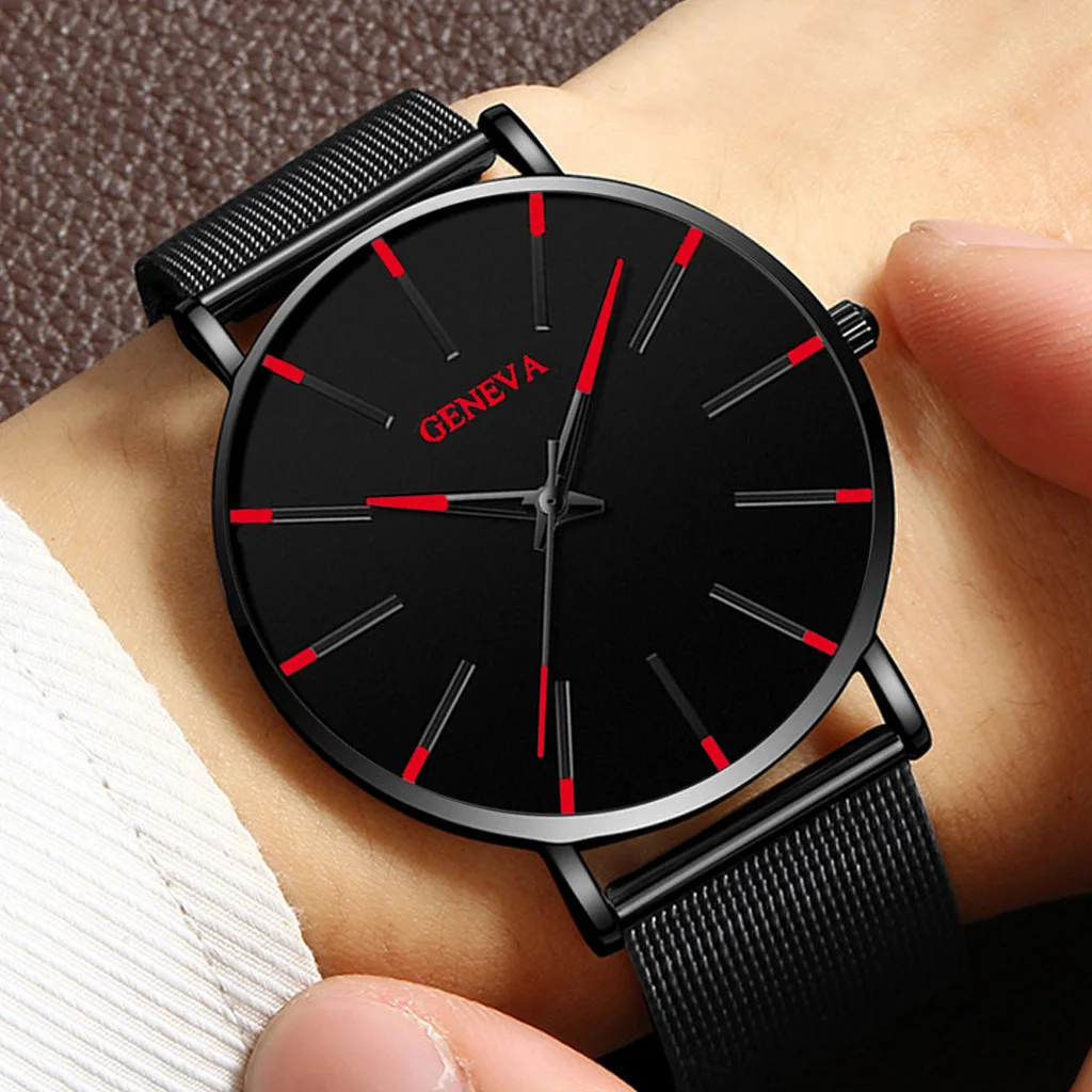 

GENEVA Ultra Thin Watch Men Sports Watches Black Mesh Band Quartz Wristwatches Men Cheap Price Dropshipping Relogio Masculino