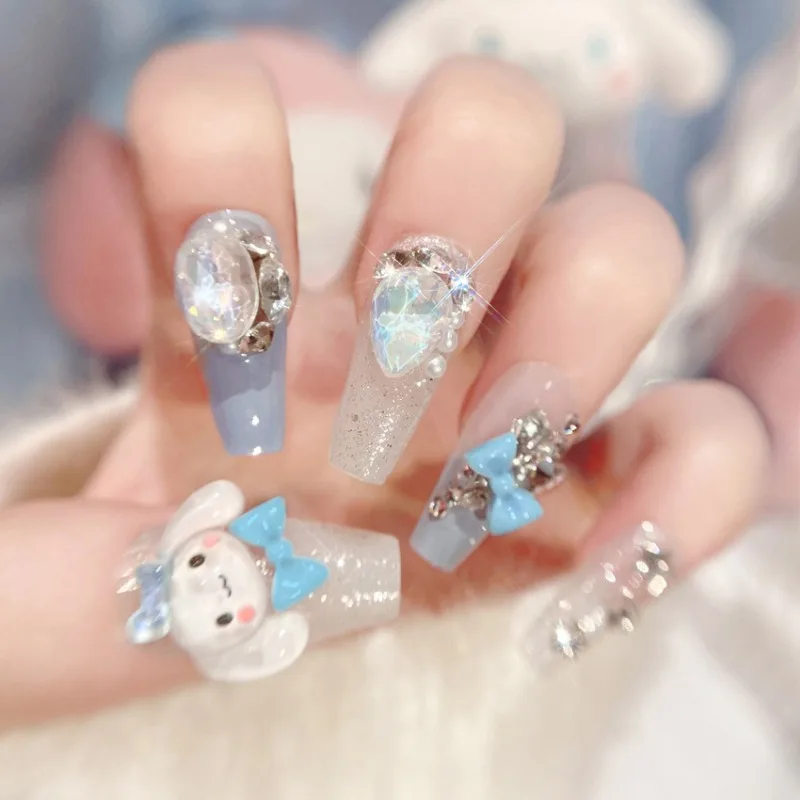 Girly Heart Kawaii Cinnamoroll Anime Sanrio Fake Nail Patch Ins Fashion Cute Handmade U18 Diy Nail Decoration Gifts for Girls