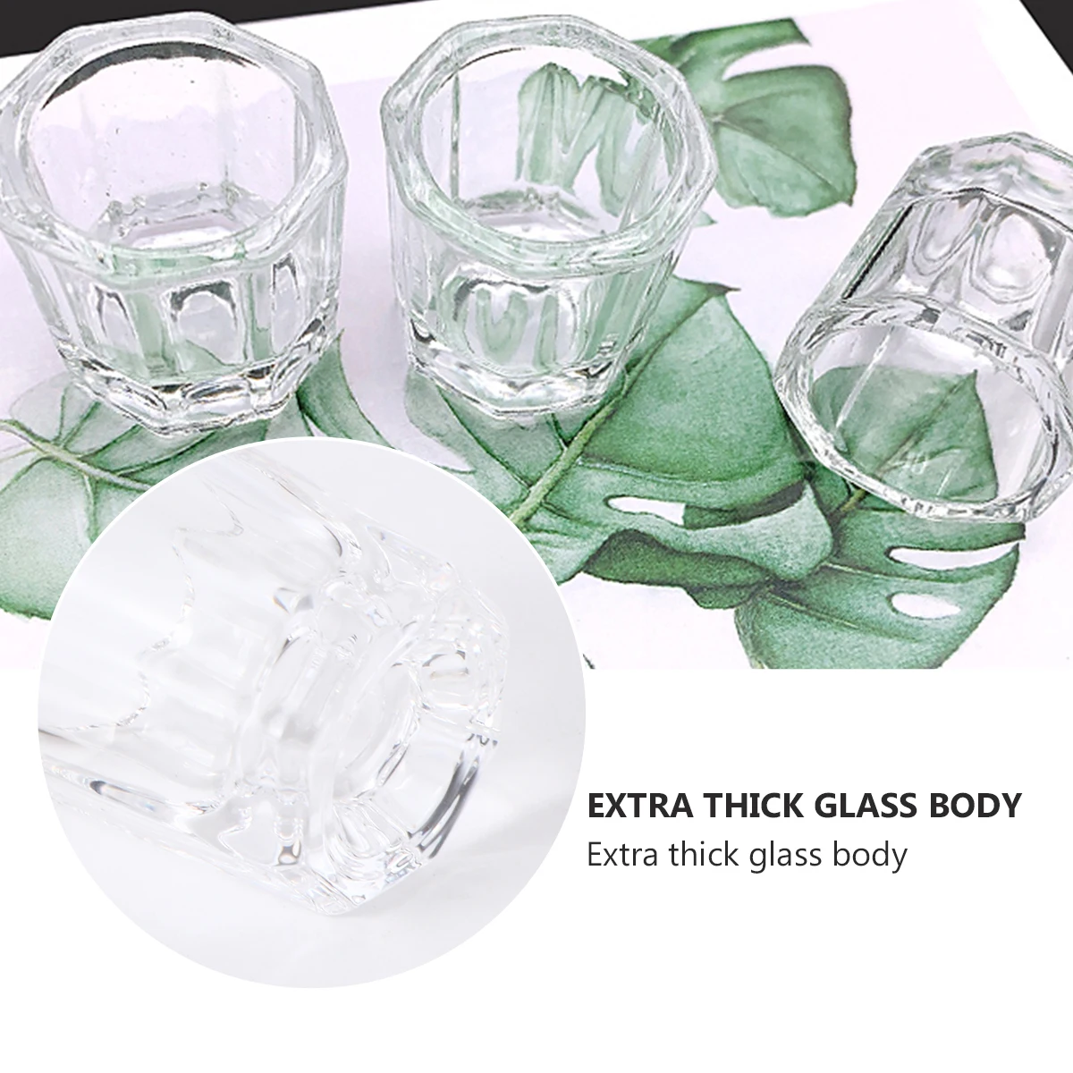 2 個クリスタルカップ蓋付きネイル液体容器ミニガラス混合アクリルパウダー透明耐久性のあるプロフェッショナル使用