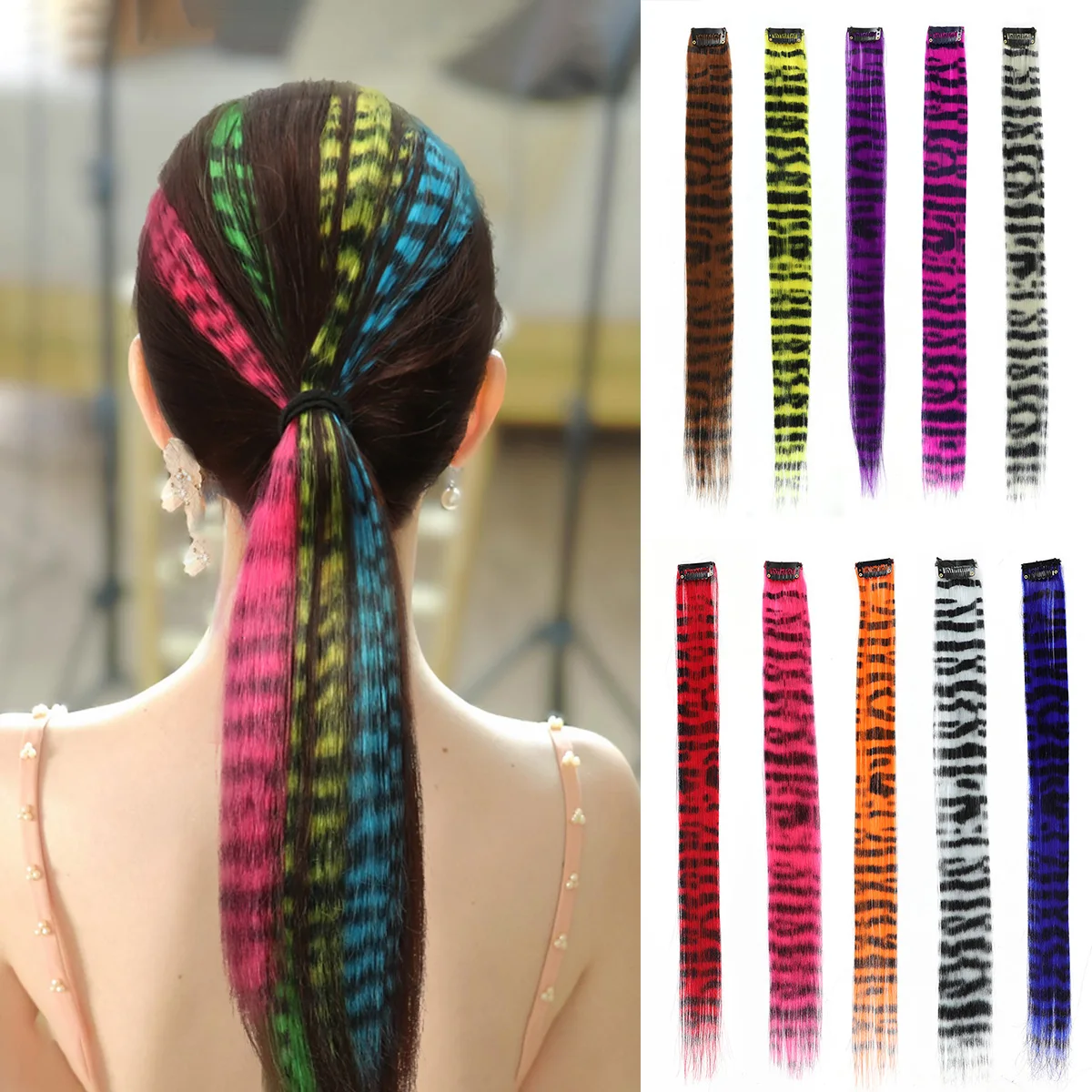 Feather Hair Extensions Colored Synthetic Hair Feather Colorful False Hair Extension Mixed Color Straight Hair For Women Girls