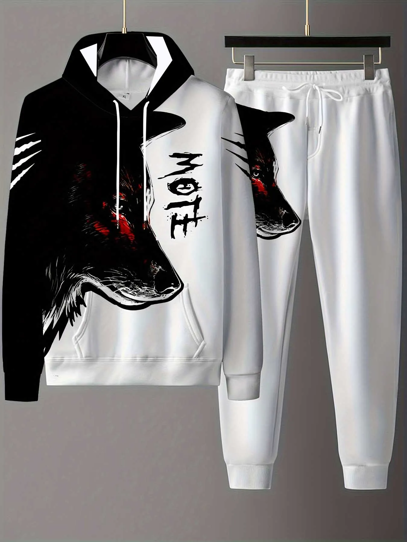 

2025-26, осенне-зимний новый спортивный комплект Y2K, толстовка с принтом волка, мужская мода, супер большой удобный повседневный уличный комплект из двух предметов