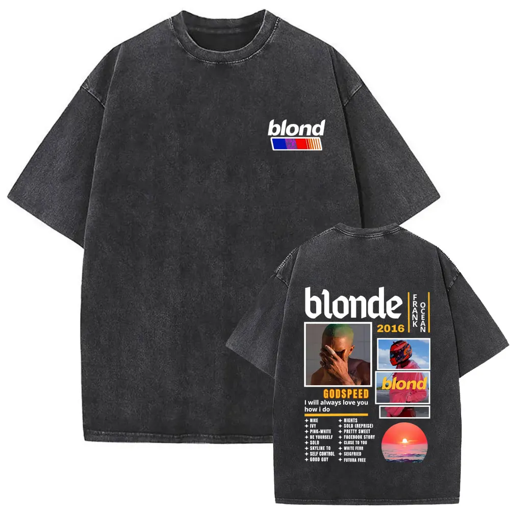 Washed Vintage Rapper Frank Hip Hop T-shirt Ocean Retro T Shirts Blond Fashion Pop Music T-shirts Men