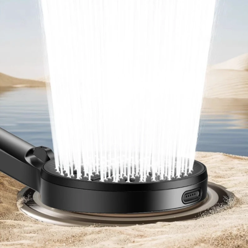 Black household pressurized shower head, large water output bathroom shower shower head