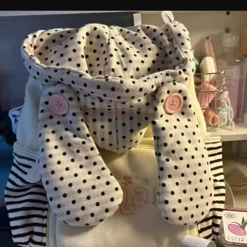 Lightweight Backpack Large Capacity Portable Polka Dot Korean Cute School Bag Teen Girls For Students Off White