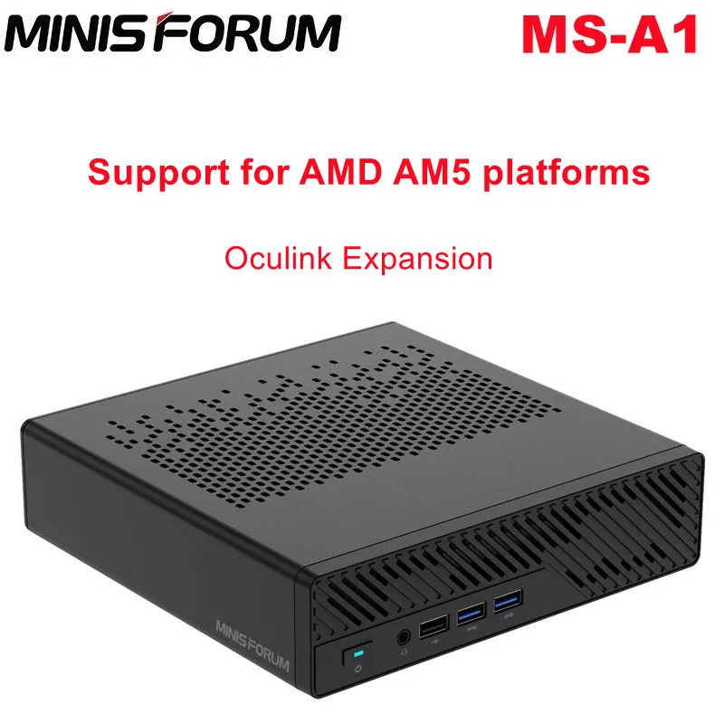 MINISFORUM MS-A1 Mini PC Barebones DIY Mini Desktop Computer No CPU/RAM/SSD/OS OCulink Support AMD AM5 Socket CPU DIY Dual Fans