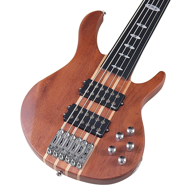 Fretless 6 String Electric Bass Guitar 5 String Active Guitarra Solid Saplele Wood Body  43 Inch Bass Guitar High Grade