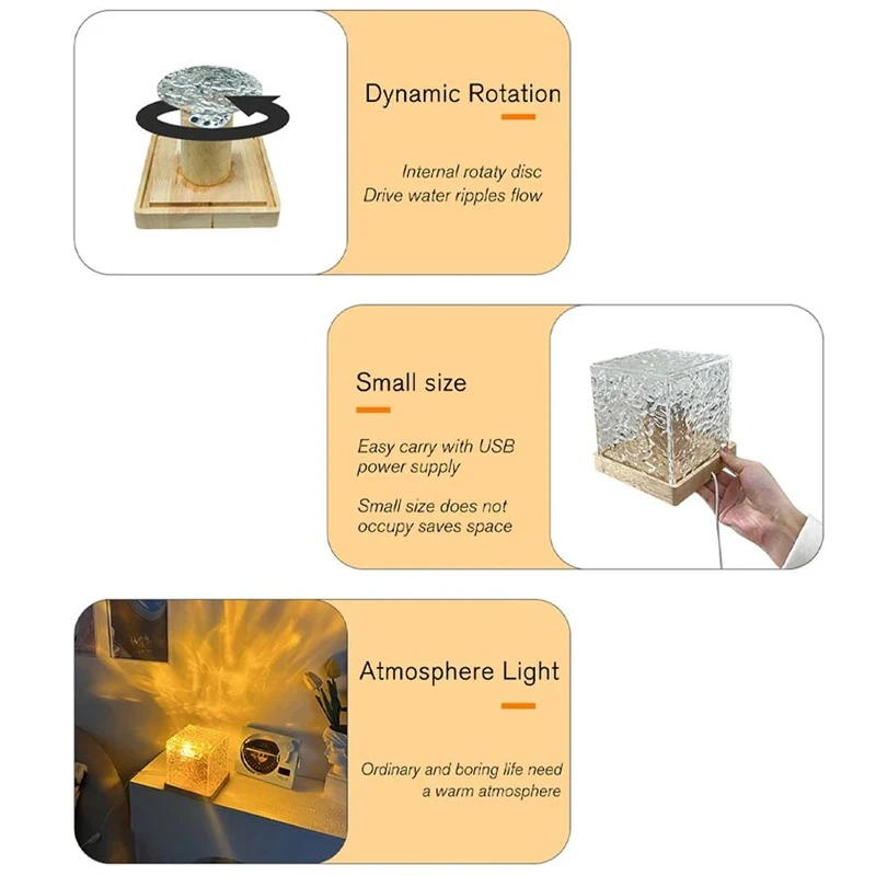Crystal Lamp Water Ripple Projector Night LightDecoration Home Houses Bedroom AestheticAtmosphere Holiday Gift  Flame Lamp