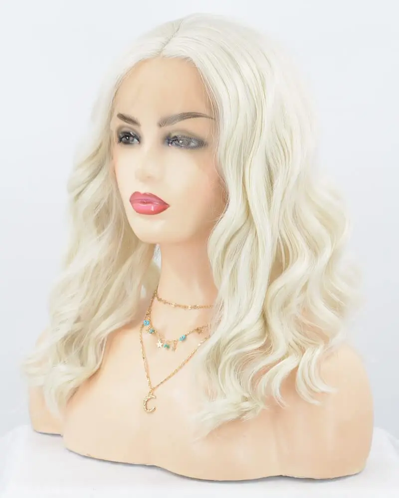 Sylvia Wigs   60#Color Ash Blonde Platinum Synthetic Wig Synthetic Lace Front  Curly Wig Short Blonde Loose Wave Wig