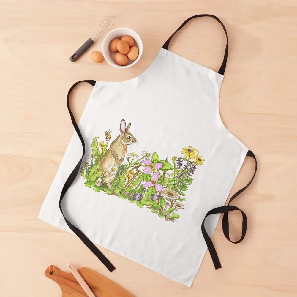 

Bunny with Black-Eyed Susans & Trillium Flowers Apron Household Items Kitchen Supplies Idea Goods Kitchen Front Apron