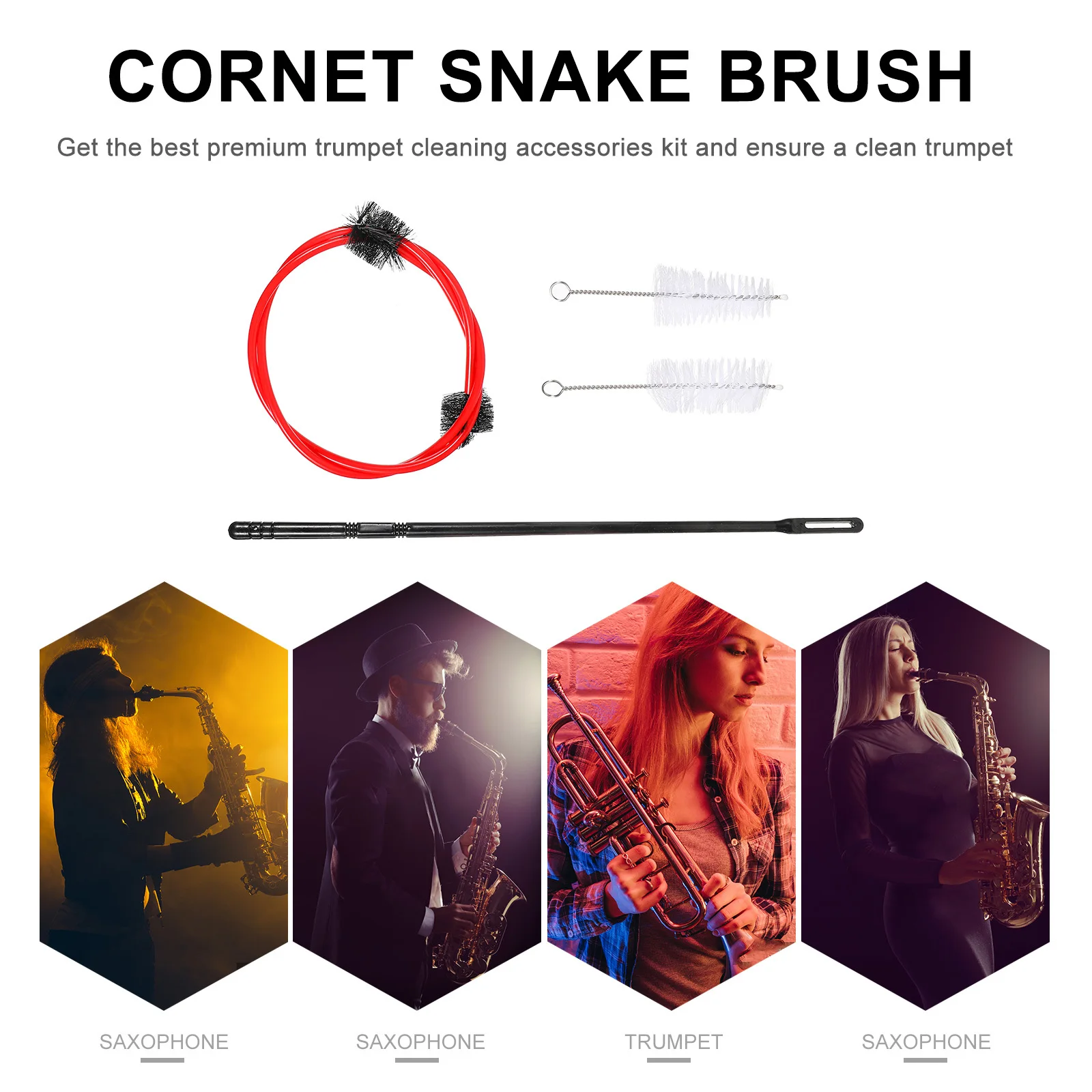 

4Pcs Cornet Cleaning Brush Professional Trumpet Care Kit Durable Snake Brush Tool Accessories Cornet Maintenance Tool