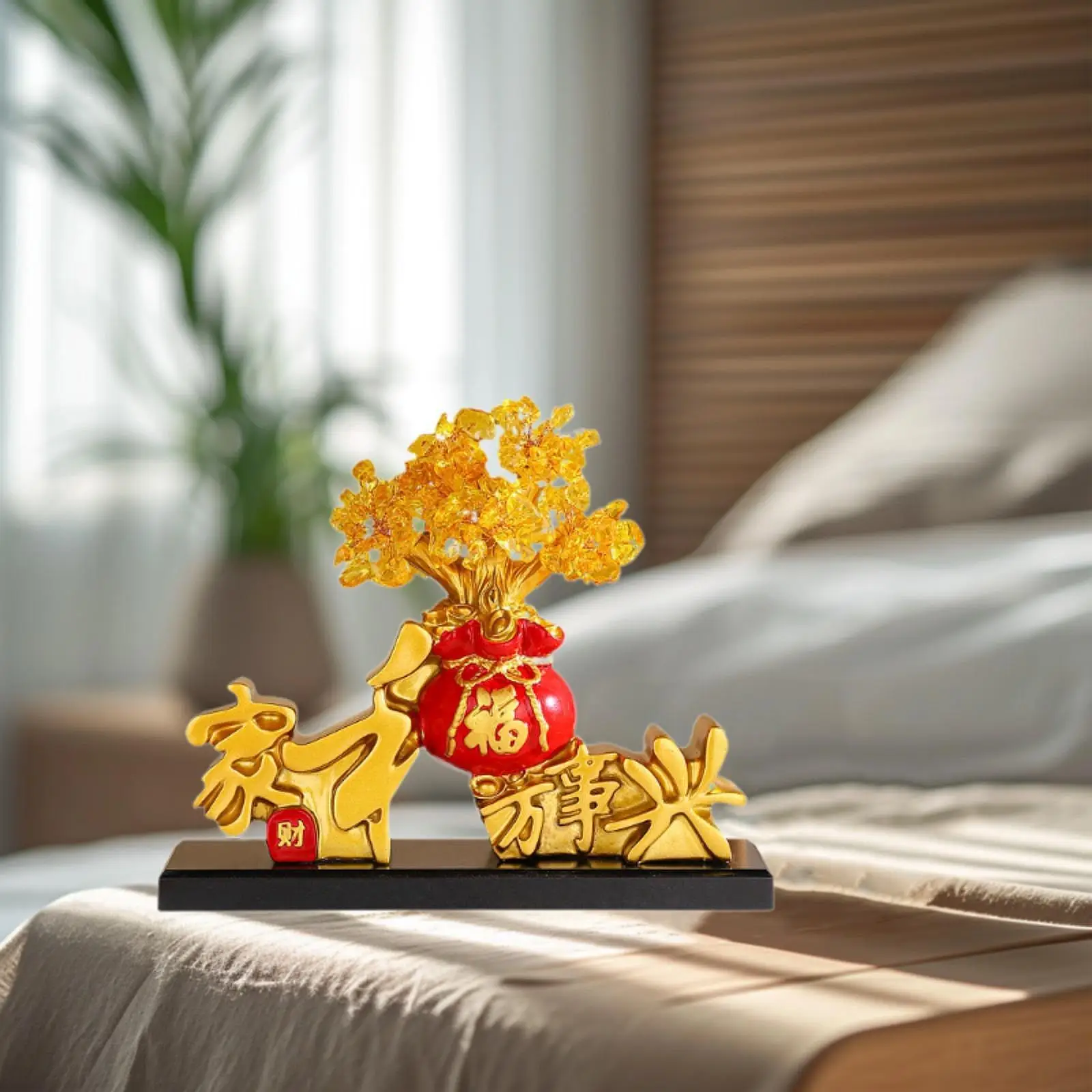 Chinese Feng Shui Wealth Tree Table Ornament Harmony Brings Wealth Desk Collection Tabletop Figurine for Shelves NightStand