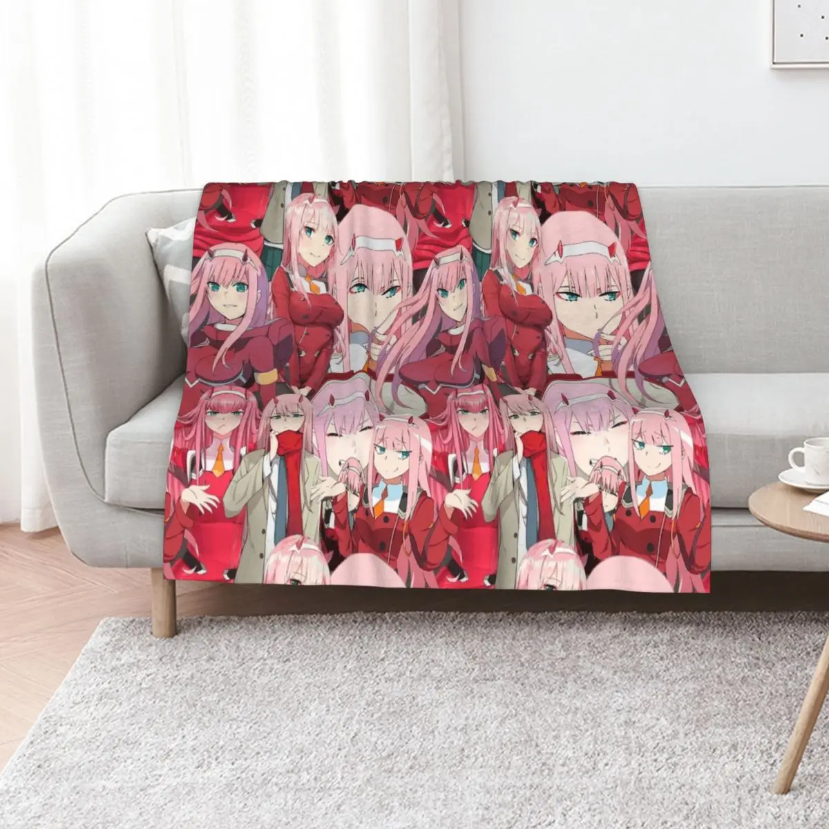 Zero Two Tribute Pattern Throw Blanket Foldable Soft Warm Blanket for Outdoor Use