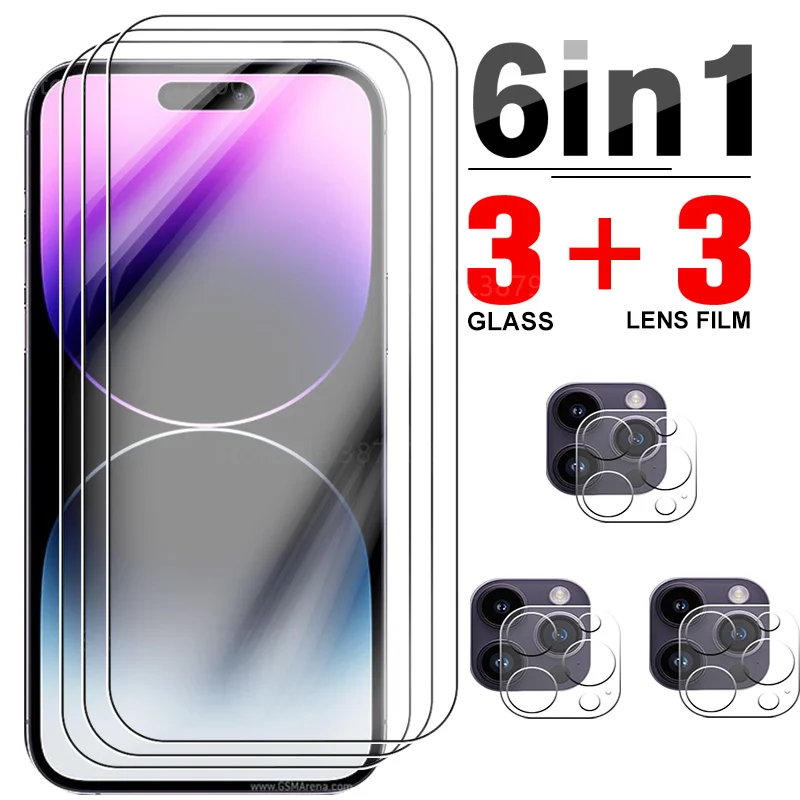 6in1 Tempered Glass For IPhone 14 13 15 Pro Max Protective Glass For iphone13 15 Pro 14promax Screen Camera Lens Protection Film