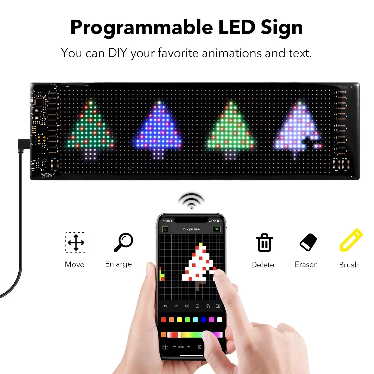 LED Matrix Pixel Panel, Scrolling Bright Advertising LED Signs, Flexible USB 5V LED Car Sign Bluetooth App Control