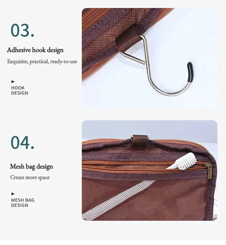 Leder-Kulturtasche für Herren und Damen, Dopp Kit, Hängende Herren-Kulturtasche, Reise-Kulturtasche für unterwegs, Große Kosmetiktasche für T – Detail 9
