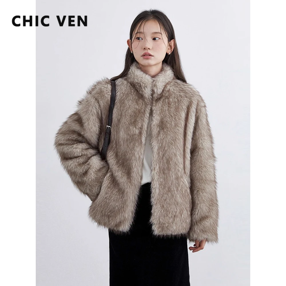 

CHIC VEN Fashion New Women Faux Fur Coat Loose Casual Stand Up Collar Jackets Soft Warm Female Top Autumn Winter 2025