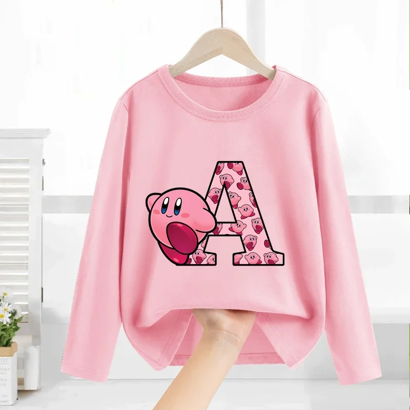 Star Kirby T-shirt Girl Cute Cartoon Sweatshirt Outdoor Sports Warm Tee Casual Long Sleeved Home Top Child Anime Clothing Gifts