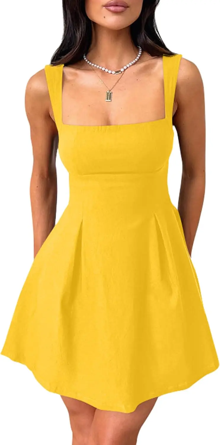 

Women's Sexy Sleeveless Square Neck Adjustable Lace Up Bow Party Cocktail Ball Dress2025,A-line Mini Club Dress,Homecoming Dress