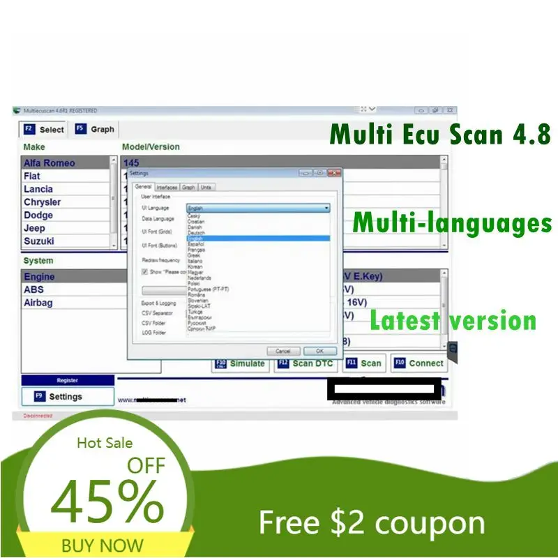 

Программное обеспечение Multi Ecu Scan 4.8 для разъема Fiat, автоматический ремонт данных, работающее с ELM327 Mult iEcu Scan V4.6 4.7, зарегистрированное, неограниченное количество