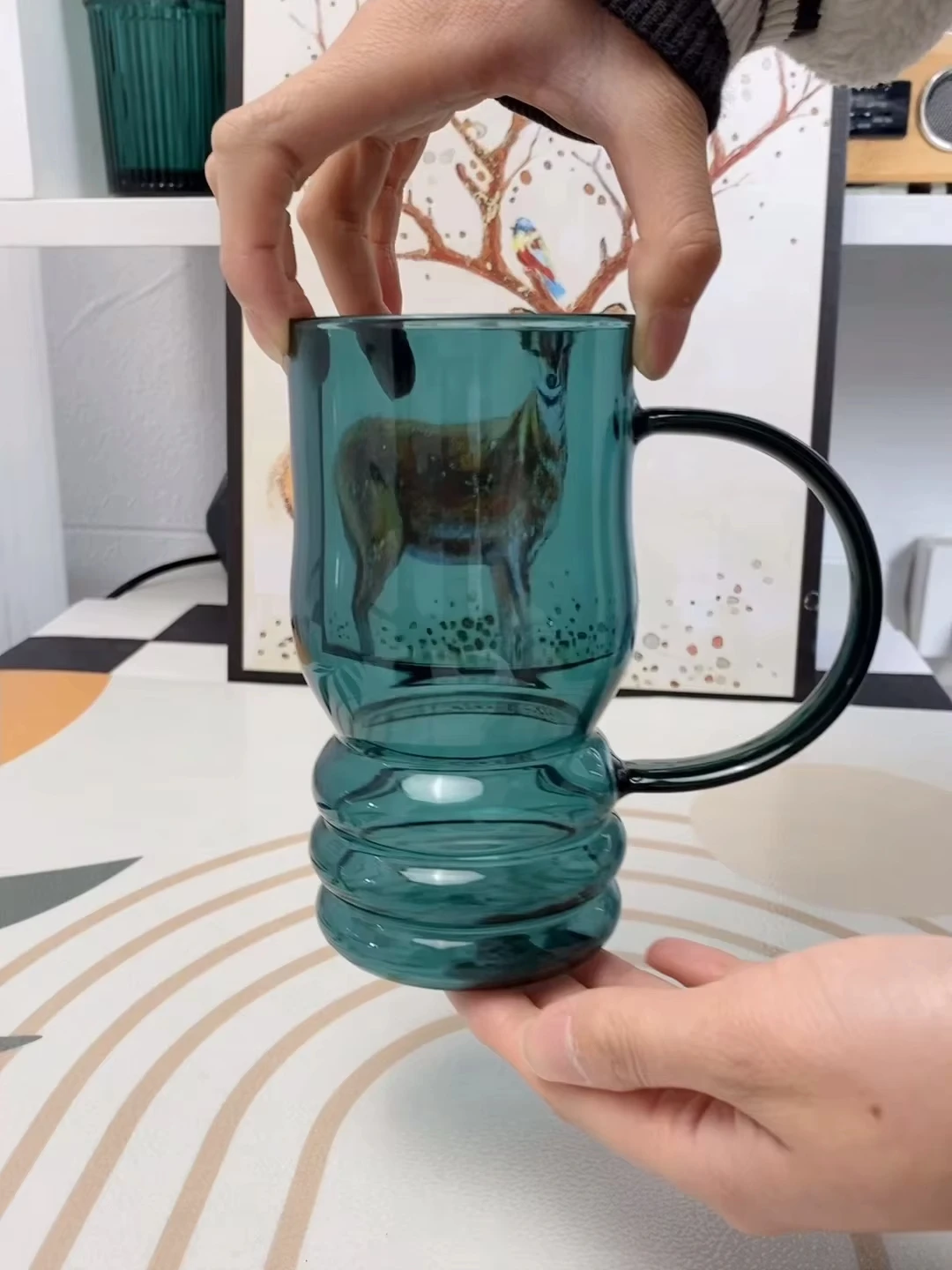 

500ml Large Glass Coffee Cup Nordic Color Belt Handle Breakfast Tea Cup High Temperature Resistant Personality Beer Mug