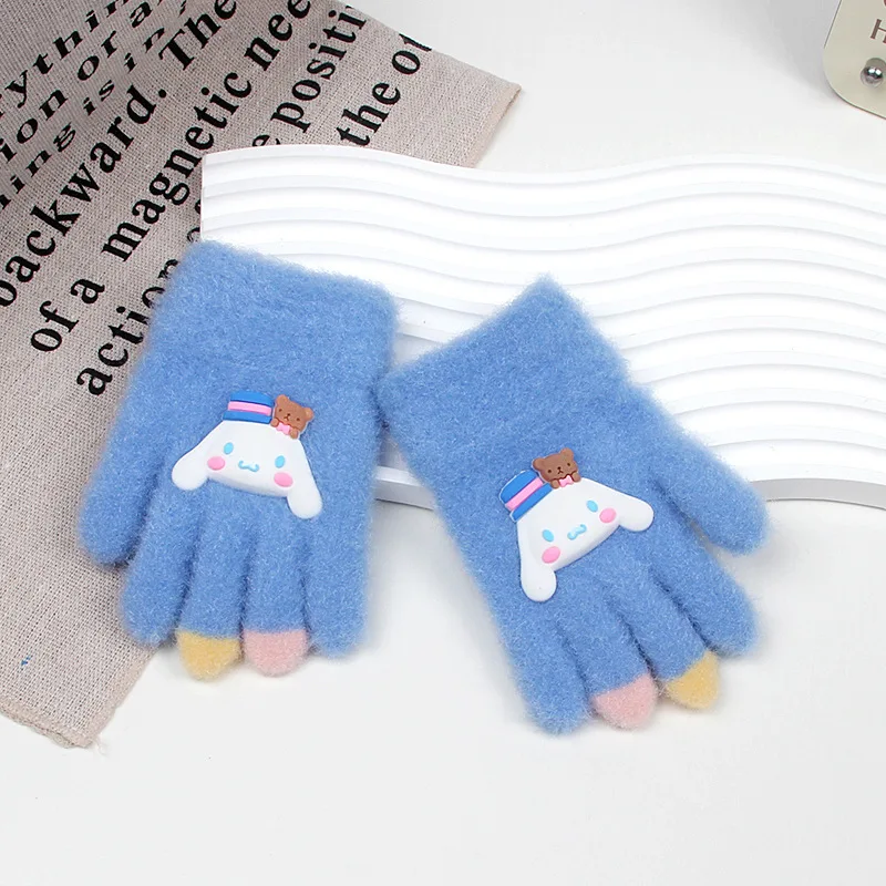 Sanrio children\'s gloves winter cute plush warm five-finger half-finger gloves boys and girls writing gloves