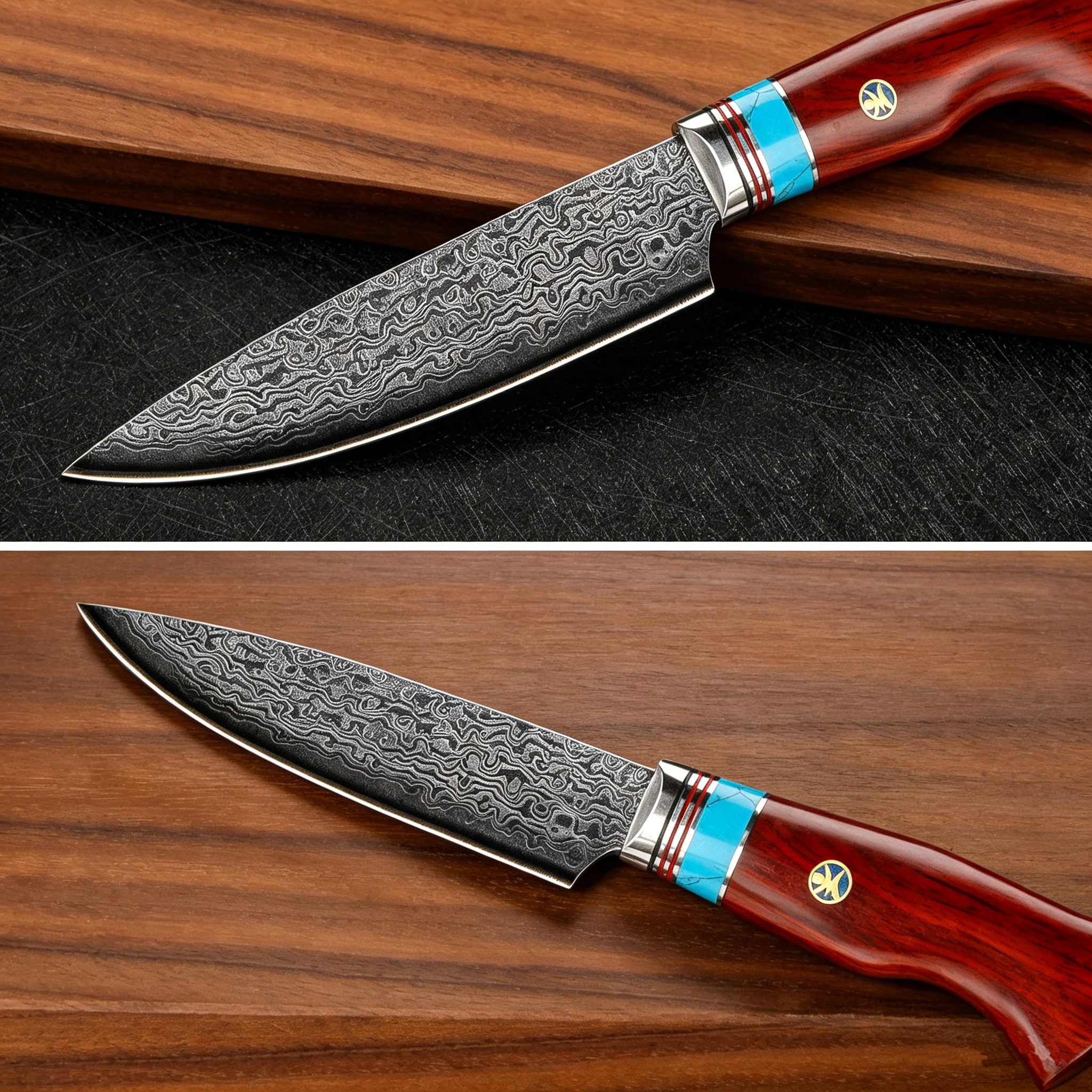 WILDMOK 5 Inch Utility Kitchen Knife, Premium Damascus Steel Blade with  Yellow Sandalwood Non-slip Handle