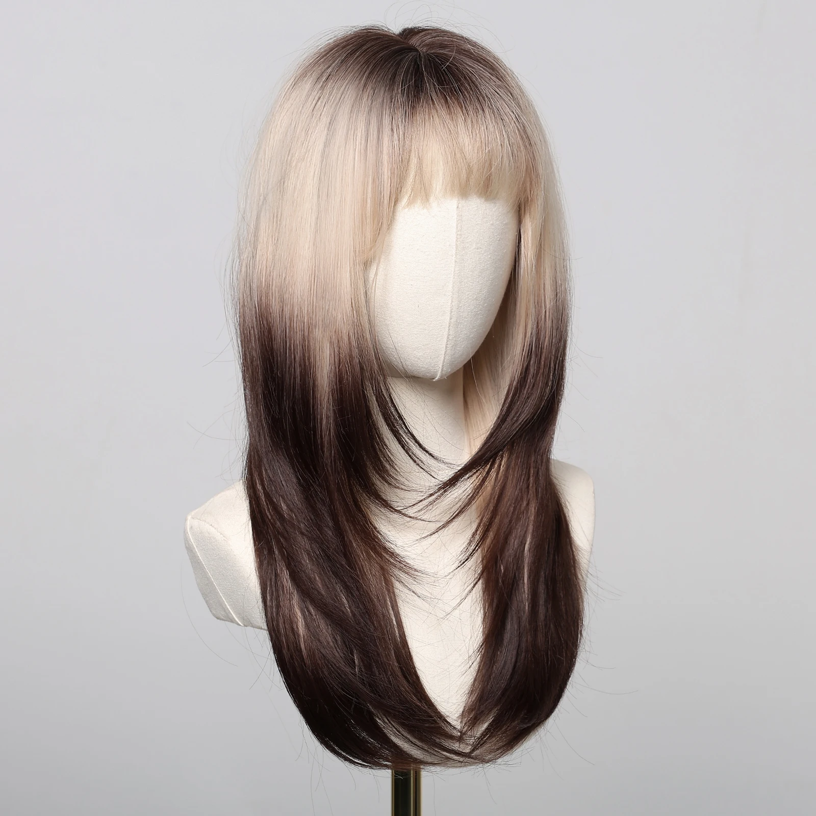 Perruque Synthétique Longue Droite avec Frange pour Femme, Brun, Blond, Ombre, Couches, Fibre de Degré de Chaleur, Cheveux de ix, 03/Cosplay