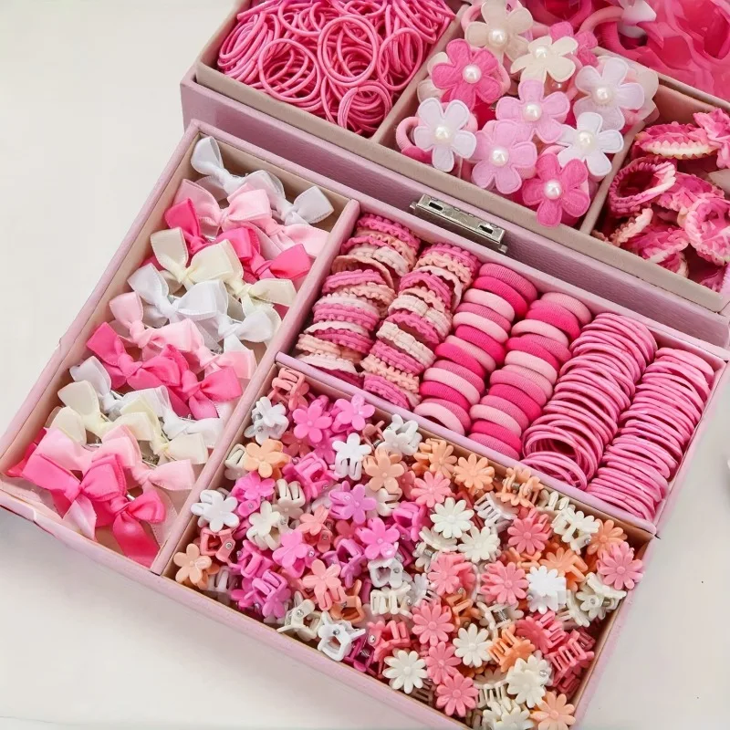 534-teiliges Set aus rosa Haarspangen, Haargummis und Haaraccessoires | Perfekt für Valentinstags- und Weihnachtsdekorationen. – Detail 5