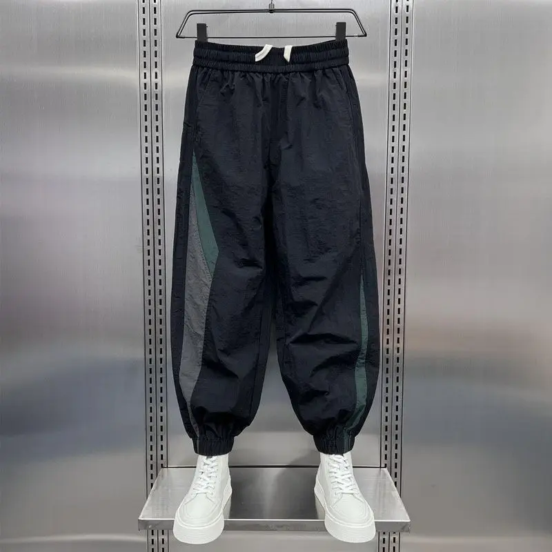 2024 New Summer Fashion Trendy Men's Casual Sports Style Thin Quick Drying Striped Patchwork Loose and Versatile Harlan Pants