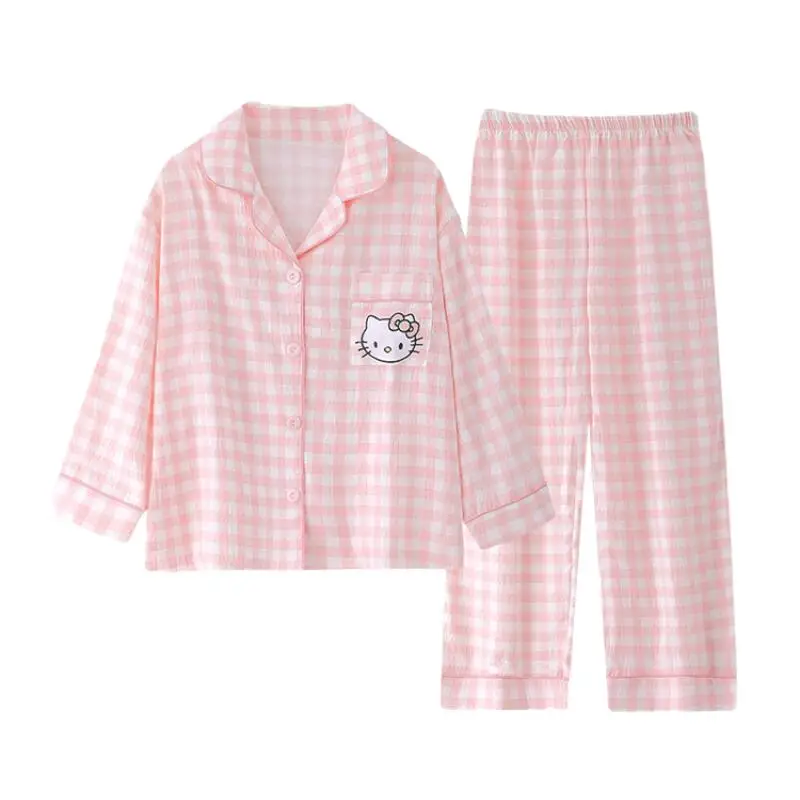 

Женский пижамный комплект с лацканами и длинными рукавами, новый весенне-осенний домашний костюм с мультяшным принтом, мягкий комплект из двух предметов