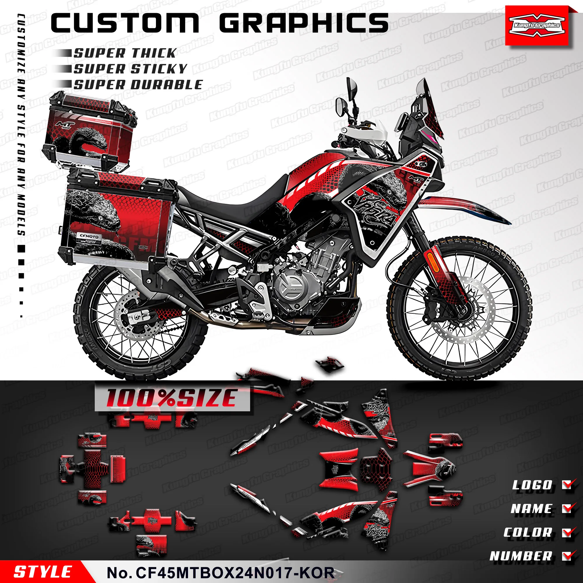 

KUNGFU GRAPHICS Adhesive Sticker Wrap Design for CFMOTO 450MT 450 MT 450, Black Snake Red, CF45MTBOX24N017-KOR
