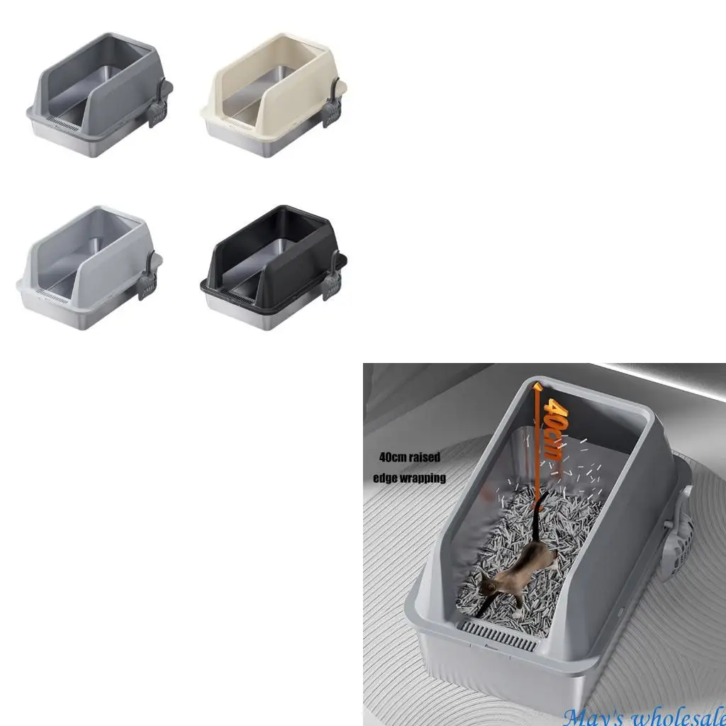 

Туалет для кошек из нержавеющей стали с защитой от брызг, высокие боковые совки для дизайна и очистки, простой в обслуживании