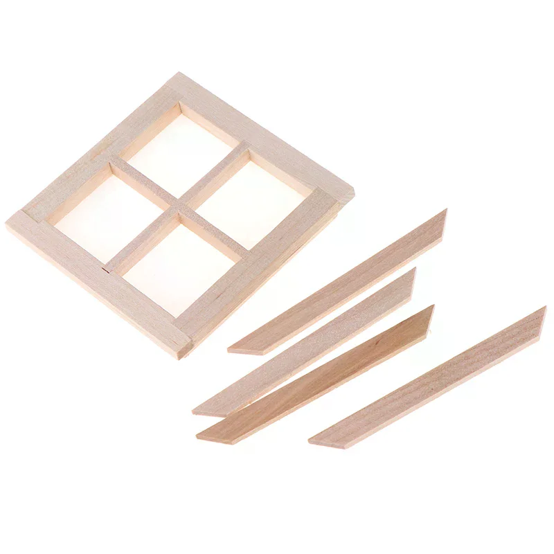 DIY Accessories 1:12 Dollhouse Miniature Wooden 4 Pane Window